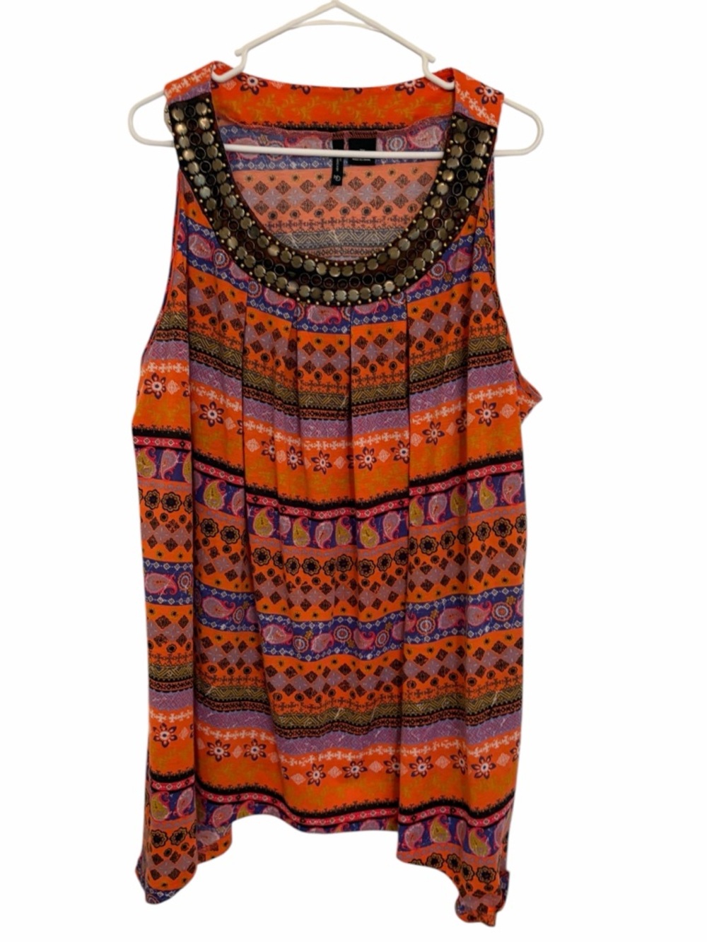 New Direction Plus Size Jeweled Orange Multicolor Top - Size 3X‎